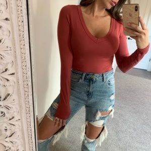 NWOT V-neck Bodysuit, Marasala